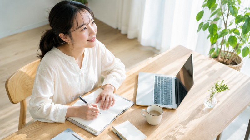 目標に向かって前向きに働く女性のイメージ