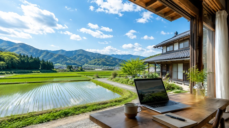 のどかな地方の田舎の風景と一軒家のイメージ