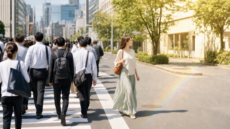 周囲と違う道を自分の感覚で選ぶ女性のイメージ