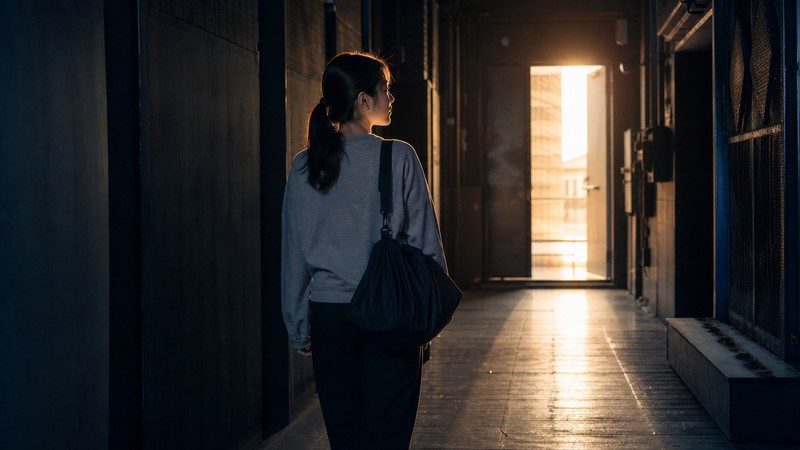 周りと違う道でも自分の夢へ向かって進む女性を表す劇場通路のイメージ